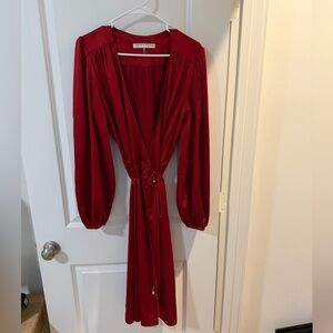 Trina Turk Vibrant Red Long Sleeve Wrap Dress